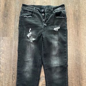 Risen distressed button high rise black jeans